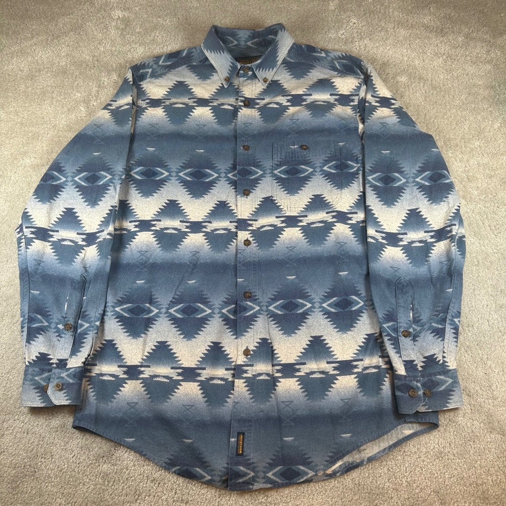 Woolrich Button Down Shirt Mens L Blue Southwestern Geometric Long Sleeve Cotton